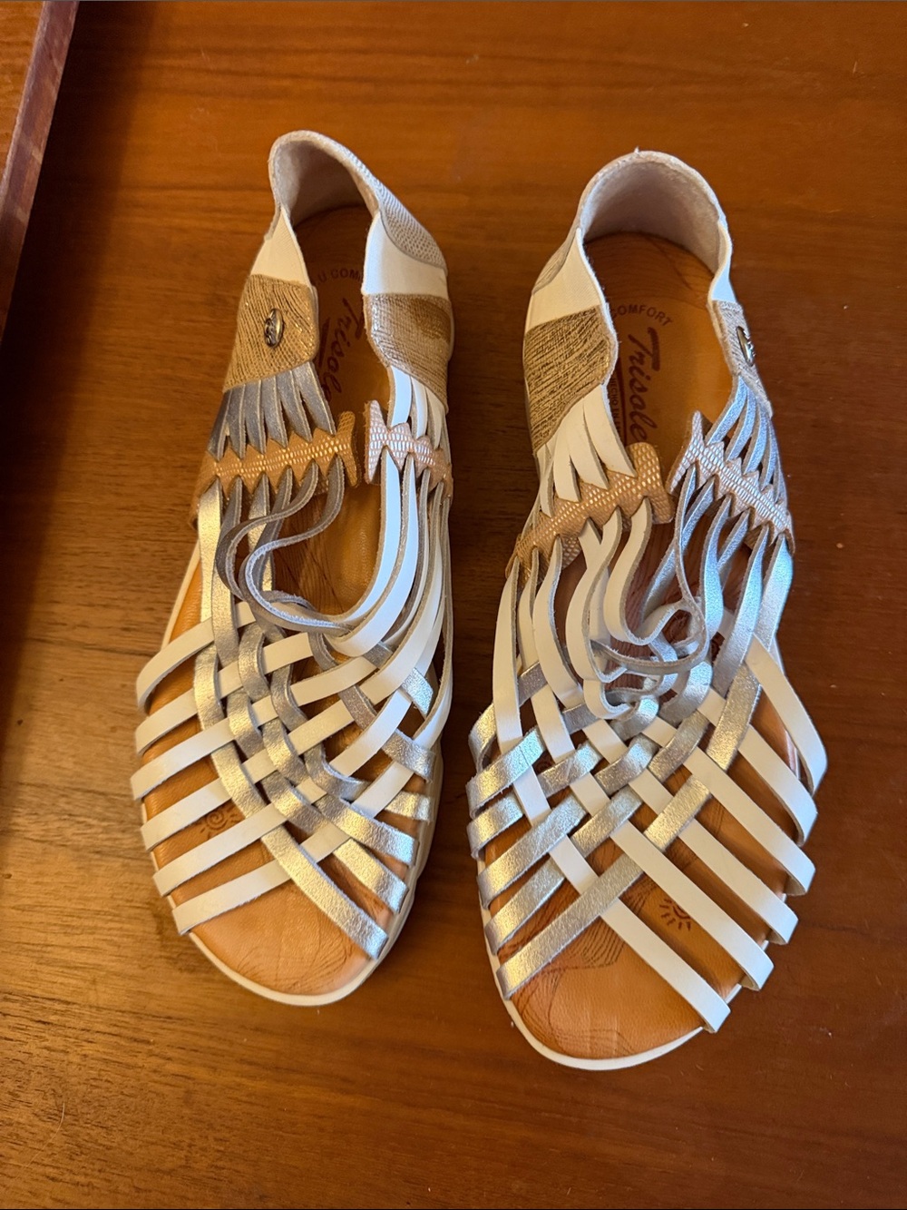 Comfort Woven Slingback Sandals in White and Silver